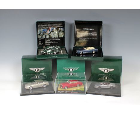 Five boxed 1:43 scale Bentley Classic Models by Minichamps, to include Mulsanne, silver; 1960 Continental 2-Door Coup‚ by H. 