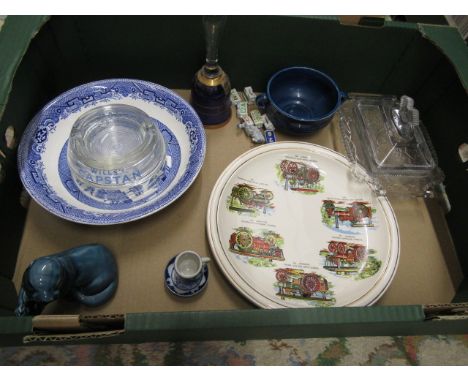 Poole pottery seal, Will's glass ashtrays, ceramic alphabet train, Steam engine plate etc