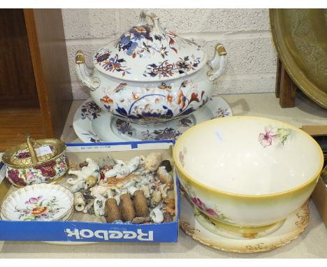 A Spode&nbsp;Imari&nbsp;decorated two-handled tureen and cover, repaired with metal staples, 28cm high on circular stand. 35.