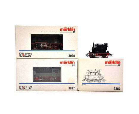 Marklin HO gauge model railway steam locomotives, three including ref. 3095 DB 2-6-0T class BR 74 tank locomotive no. 74701; 