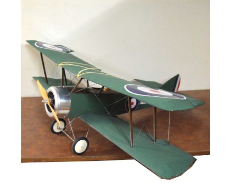 Remote controlled Sopwith Camel scale model aircraft, length 73cm, wingspan 102cm, fitted with Hitec HS225BB and Hitec HS225M