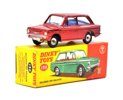 Dinky toys die-cast model vehicle, ref. 138 Hillman Imp Saloon, crimson body, blue interior, with luggage, boxed.