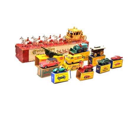 Boxed die-cast model vehicles, ten including Dinky ref. 436 Atlas Copco compressor lorry; ref. 693 Howitzer; Spot-On ref. 154