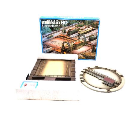 Marklin HO gauge model railway track accessories, two including ref. 7294 electronically operated transfer table, boxed; ref.