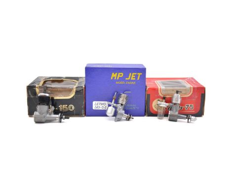 Three diesel aero model aircraft engines, including MP Jet Letmo MD; Aurora K-150; Aurora K-1.5 mills 75 replica, boxedQty: 3