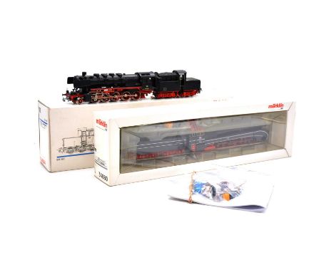 Marklin HO gauge model railway steam locomotives, two including ref. 3084 DB 2-10-0 class 50 steam locomotive and tender no. 