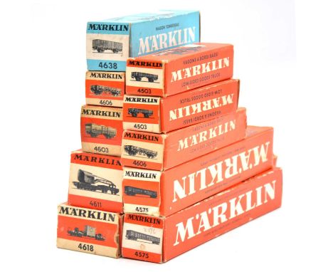 Marklin HO gauge model railway freight cars, ten including ref. 4603 open goods truck; ref. 4606 low sided goods truck; ref. 
