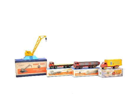 DInky Supertoys die-cast model vehicles, four including ref. 501 Foden 8-wheel wagon; ref. 502 Foden flat truck, red with gre