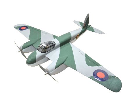 Remote controlled de Havilland Mosquito scale model aircraft, length 85cm, wingspan 116.5cm, fitted with two electric motors,