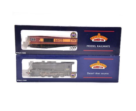 Bachmann OO gauge model railway locomotives, two including ref. 32-252A WD 2-8-0 Austerity class steam locomotive and tender 