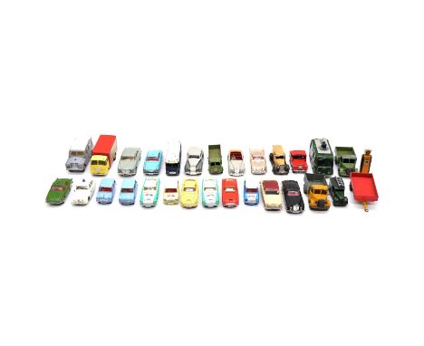 Twenty-nine die-cast model vehicles, including Dinky Bedford lorry; Dinky Rolls Royce Silver Wraith; Corgi ref. 44G E.R.F, Mo