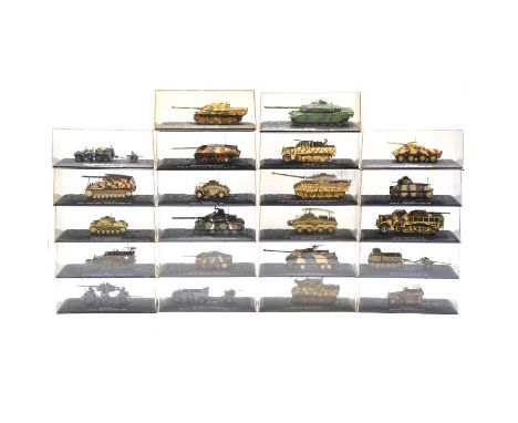 DeAgostini 1/72 scale model tanks and military vehicles, twenty-two including Challenger; Jagdpanther; Hummel; and others