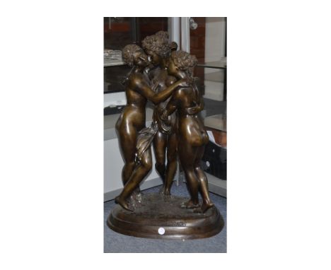 A bronze figural group titled 'The Three Graces', featuring three women embracing, height 74 cm