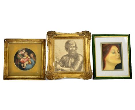 A 20th Century English school watercolour of a girl, signed 'P.C.H.' 29 cm x 20 cm, together with a portrait of a woman paint