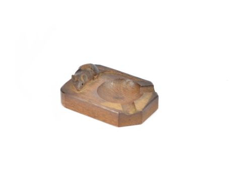 A Robert 'Mouseman' Thompson of Kilburn oak ashtray, with mouse signature, length 10 cm