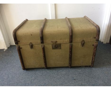 A 19th Century canvas covered travel trunk, width 84 cm x depth 53 cm x height 50 cm