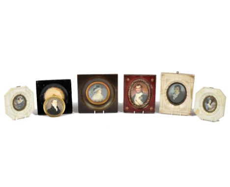 A collection of 19th &amp; 20th Century English School portrait miniatures, comprising a pair, two ladies, in resin frames si