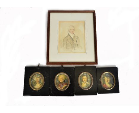 Victorian Water Colour Portrait and Miniatures, an 1850s pencil and wash portrait of George Payne of Christchurch St, Newgate