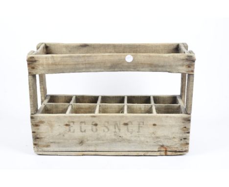 A rustic vintage ECO SNCF pint bottle holder from the French railway system, 58 cm x 38 cm