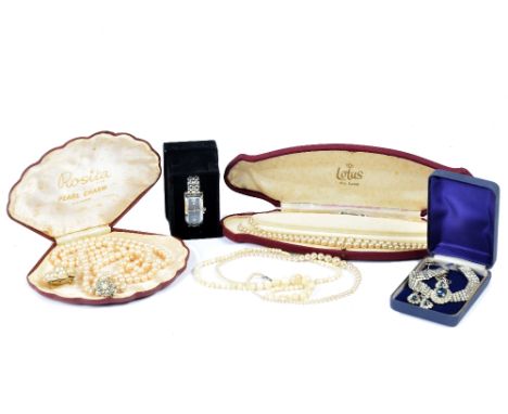 A selection of jewellery, including a Lotus simulated pearl necklace with silver clasp, a quantity of bracelets, earrings and