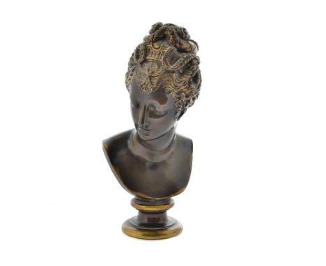 •A 19th Century bronze bust by Ferdinand Barbedienne after Jean Goujon of Diane de Poitiers (1499-1566), socle base, inscribe