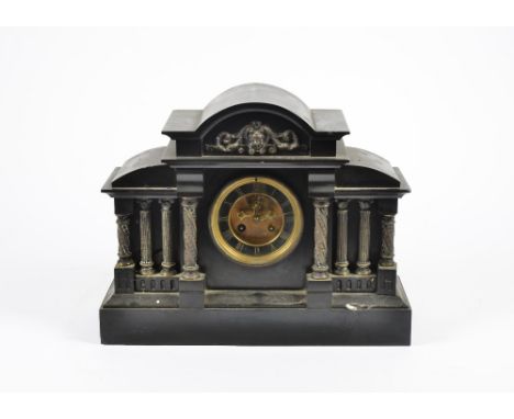 A 19th Century French slate and brass mantle clock, by Vincent and Cie Medaille D'Argent, brass dial with Roman numerals, arc
