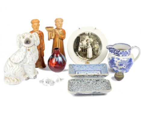 A collection of 20th Century ceramics, including a studio pottery vase, a pair of Adams plates featuring 'cries of London' sc