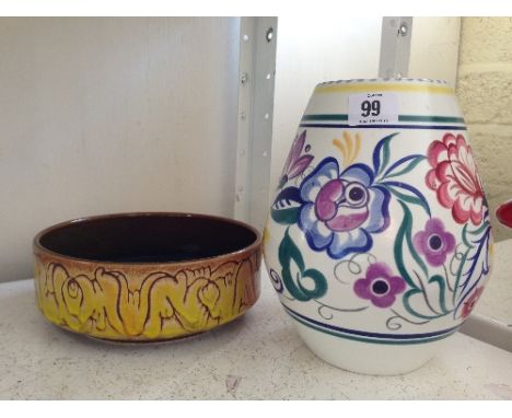 A large white bodied Poole Pottery vase decorated in the CS pattern together with an Aegean fruit bowl.