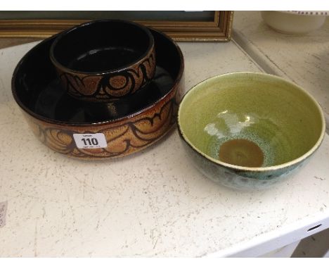 Two various Poole Pottery Aegean bowls together with a small Poole Studio bowl.