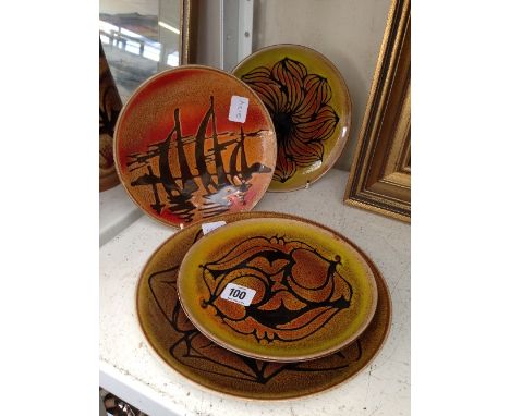 Four various Poole Pottery Aegean plates.