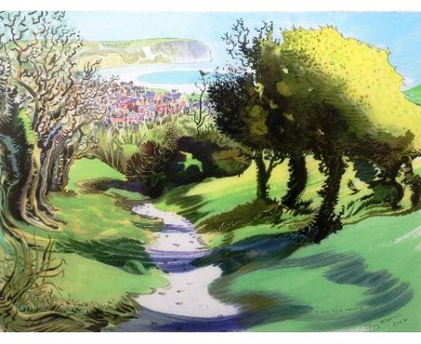 TONY KERINS: framed and glazed print; Green Bird Morning; (39 x 53)