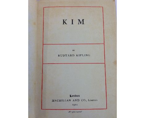 Rudyard Kipling: Kim, First Edition, publ. Macmillan & Co., London 1901, with tissue to frontispiece, some staining, overall 