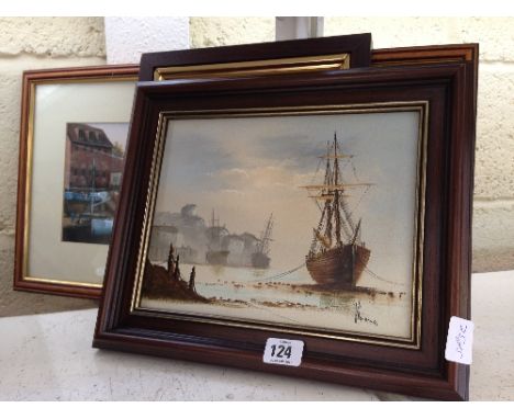 Ken Hammond: A pair of framed oils on canvas: Shipping Hulks together with a framed and glazed print.