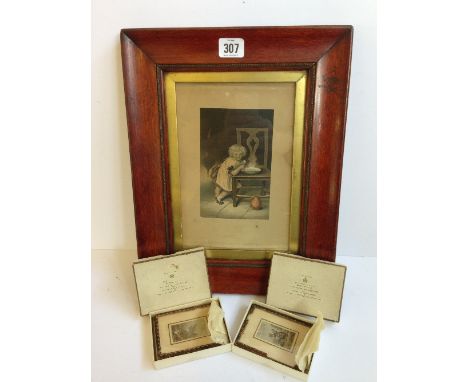 A pair of 19th century miniature framed Baxter prints in original presentation boxes together with a mahogany framed and glaz