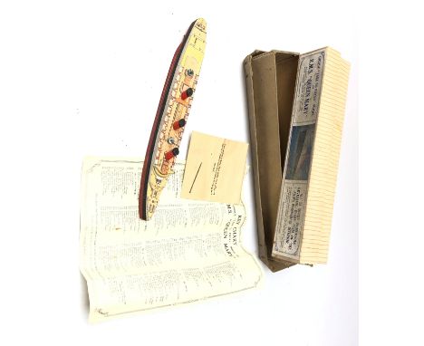 Chad Valley 'Unique "Take to Pieces" Model of RMS "Queen Mary", boxed with paperwork, one deck pin and outer box Condition Re