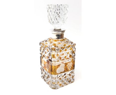 Bohemian amber flash and cut glass decanter with white metal collar, H26cm  Condition Report Click here for further images, c