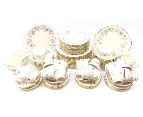 Colclough 'Rhapsody in Blue' pattern dinner and tea service comprising fourteen dinner plates, bowls, cups and saucers, thirt