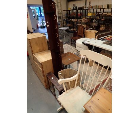 Collection of mixed furniture including rocking chair mahogany coat rail etc 