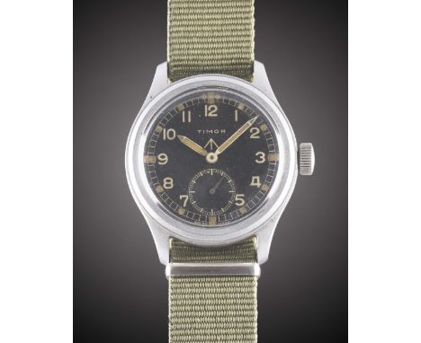 A GENTLEMAN'S STAINLESS STEEL BRITISH MILITARY TIMOR W.W.W. WRIST WATCHCIRCA 1945, PART OF THE "DIRTY DOZEN"Movement: 15J, ma