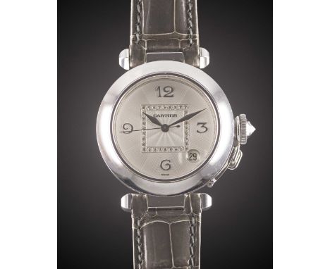AN 18K SOLID WHITE GOLD & DIAMOND CARTIER PASHA AUTOMATIC WRIST WATCHCIRCA 1998, REF. 2308 WITH ORIGINAL DIAMOND SET DIALMove