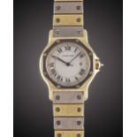 A RARE GENTLEMAN'S SIZE 18K SOLID WHITE & YELLOW GOLD CARTIER SANTOS OCTAGONAL AUTOMATIC BRACELET