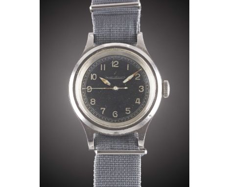A GENTLEMAN'S STAINLESS STEEL BRITISH MILITARY JAEGER LECOULTRE RAF PILOTS WRIST WATCHDATED 1956, WITH BLACK MOD DIALMovement