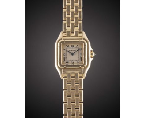 A LADIES 18K SOLID GOLD CARTIER PANTHERE BRACELET WATCHDATED 1992, REF. 8057917 WITH ORIGINAL BOX & PAPERWORKMovement: Quartz