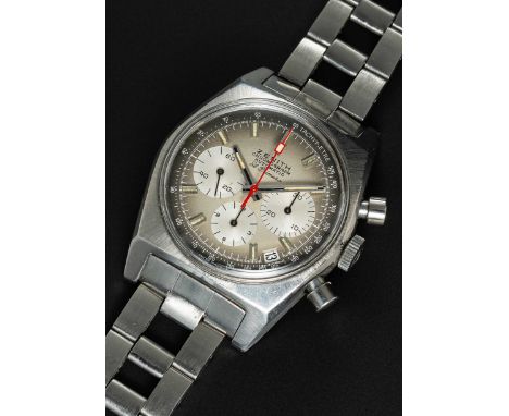 A GENTLEMAN'S STAINLESS STEEL ZENITH EL PRIMERO AUTOMATIC CHRONOGRAPH BRACELET WATCHCIRCA 1971, REF. A385 WITH "FUME" DIALMov