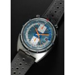A GENTLEMAN'S "NOS" STAINLESS STEEL BREITLING "BULLHEAD" CHRONOGRAPH WRIST WATCH CIRCA 1970s, REF.