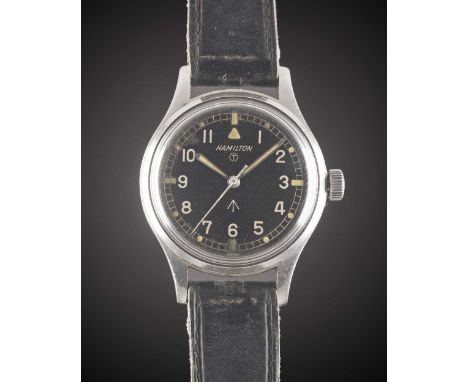 A GENTLEMAN'S STAINLESS STEEL BRITISH MILITARY HAMILTON "H-67" RAF PILOTS WRIST WATCHCIRCA 1960sMovement: Manual wind, "hacki