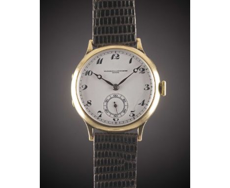 A GENTLEMAN'S 18K SOLID YELLOW GOLD VACHERON & CONSTANTIN GENEVE WRIST WATCHDATED 1930, REF. 2794 ENAMEL DIAL WITH BREGUET NU