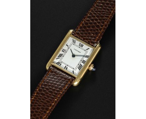 A RARE GENTLEMAN'S SIZE 18K SOLID GOLD CARTIER LONDON TANK "ULTRA THIN" WRIST WATCHCIRCA 1977, WITH LONDON HALLMARKSMovement: