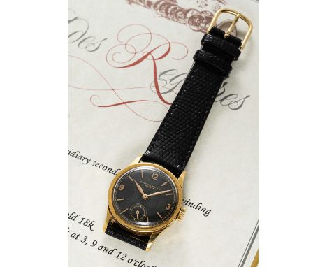 A VERY RARE GENTLEMAN'S 18K SOLID YELLOW GOLD PATEK PHILIPPE CALATRAVA WRIST WATCHDATED 1937, REF. 96 WITH BLACK 3-6-9 ARABIC