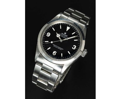 A GENTLEMAN'S STAINLESS STEEL ROLEX OYSTER PERPETUAL EXPLORER BRACELET WATCHCIRCA 1969, REF. 1016 WITH "FROG FOOT" MATT DIALM